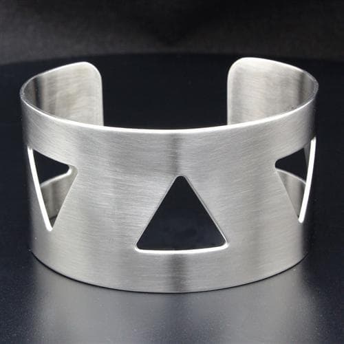 Stainless Steel Silver Brushed Triangle Geometric Cutout Bracelet