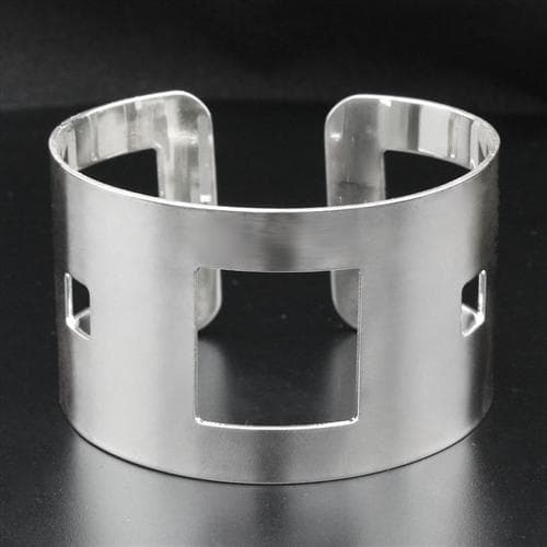 Stainless Steel Silver Brushed Square Cutout Wide Cuff Bracelet