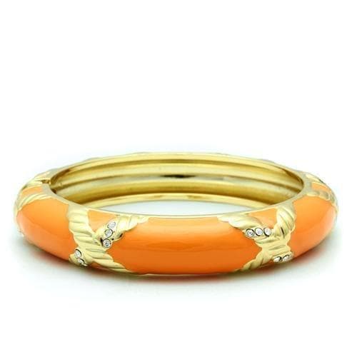 Brass Gold Orange Enamel Crystal Accent Hinged Bangle Bracelet