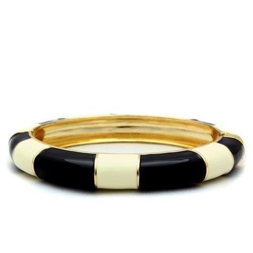 Brass Gold Black White Enamel Striped Hinged Bangle Bracelet