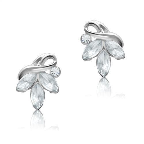 Brass Silver CZ Marquise Leaf Cluster Stud Earrings