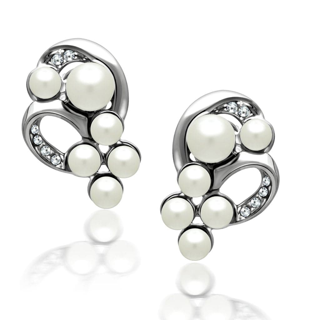 Brass Silver Pearl CZ Swirl Cluster Stud Earrings