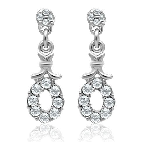 Brass Silver CZ Pave Oval Link Drop Earrings