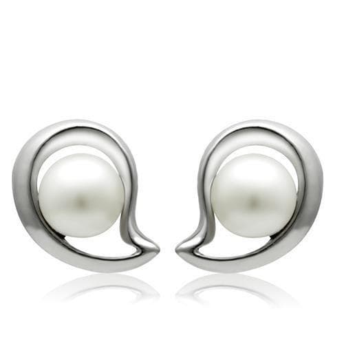 Brass Silver Pearl Polished Swirl Stud Earrings