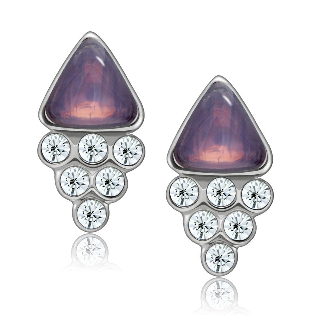 Brass Silver Amethyst Triangle CZ Cluster Drop Earrings