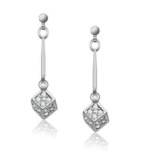 Brass Silver CZ Pave Cube Drop Earrings | The Stainless Jewelry