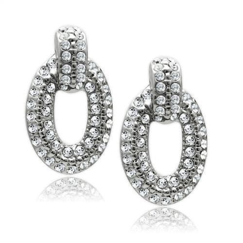 Brass Silver CZ Pave Oval Doorknocker Earrings
