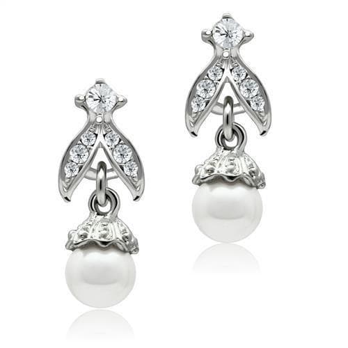 Brass Silver CZ Crown Pearl Drop Earrings | The Stainless Jewelry
