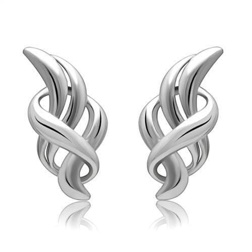 Brass Silver Polished Flame Wave Stud Earrings
