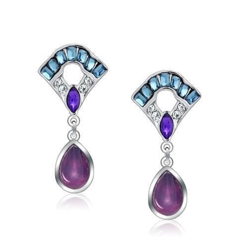 Brass Silver Blue Amethyst CZ Art Deco Drop Earrings