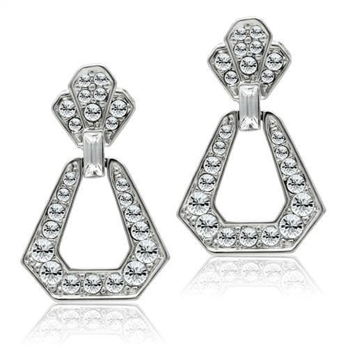 Brass Silver CZ Pave Pentagon Doorknocker Drop Earrings
