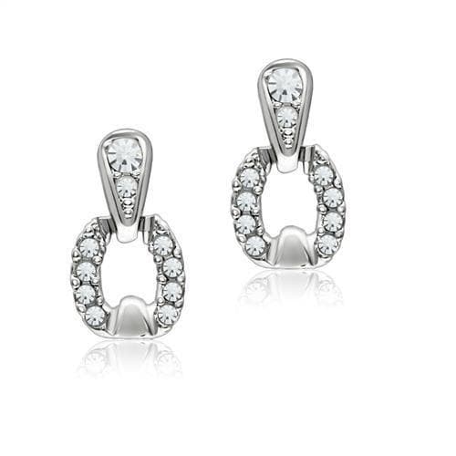Brass Silver CZ Pave Oval Doorknocker Stud Earrings