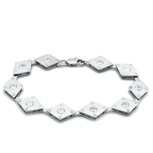 Brass Silver CZ Square Link Bracelet LO2006