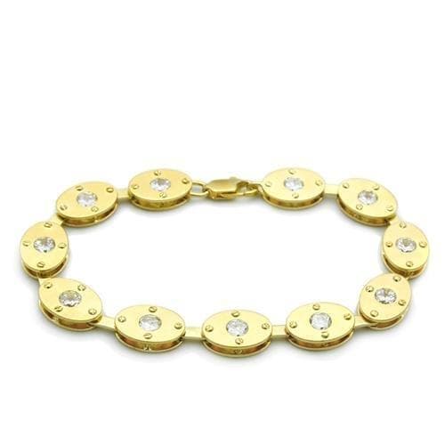Brass Gold CZ Round Disc Link Bracelet | The Stainless Jewelry