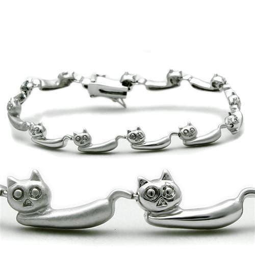 Brass Silver Polished Cat Figure Link Bracelet