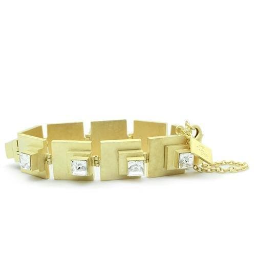 Brass Gold CZ Square Geometric Link Bracelet