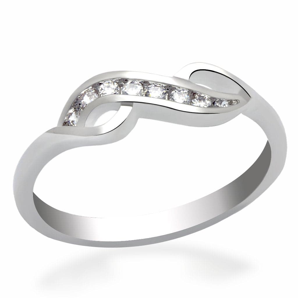 Brass Silver CZ Pave Curved Wave Bypass Ring