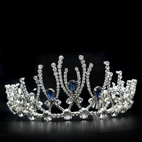 Brass Silver Blue Crystal Spray Crown Tiara Ring