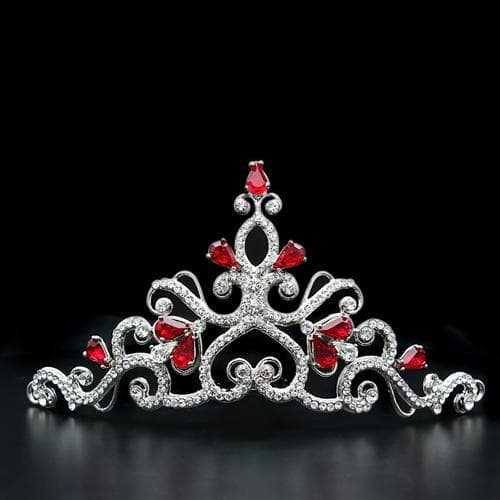 Brass Silver Red Crystal Scroll Crown Tiara Ring