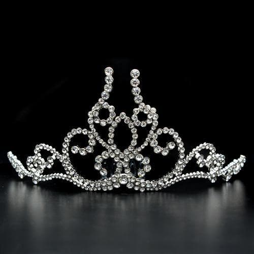 Brass Silver Crystal Scroll Heart Crown Tiara Ring