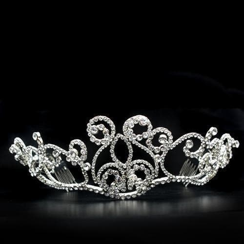 Brass Silver Crystal Scroll Vine Crown Tiara Ring