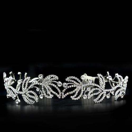 Brass Silver Crystal Leaf Vine Spray Crown Tiara Ring