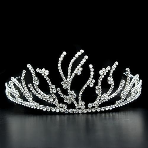 Brass Silver Crystal Feather Spray Crown Tiara Ring