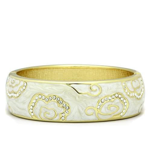 Brass Gold White Enamel Crystal Scroll Vine Hinged Bracelet