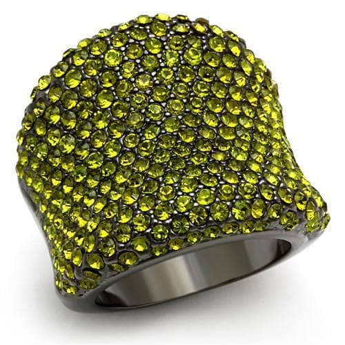 Brass Gunmetal Olive Green Crystal Pave Dome Cocktail Ring