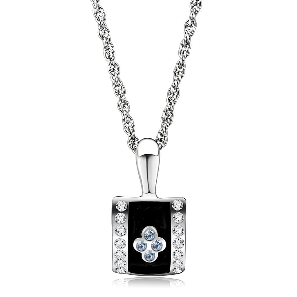 Brass Silver Black Onyx CZ Square Pendant Necklace
