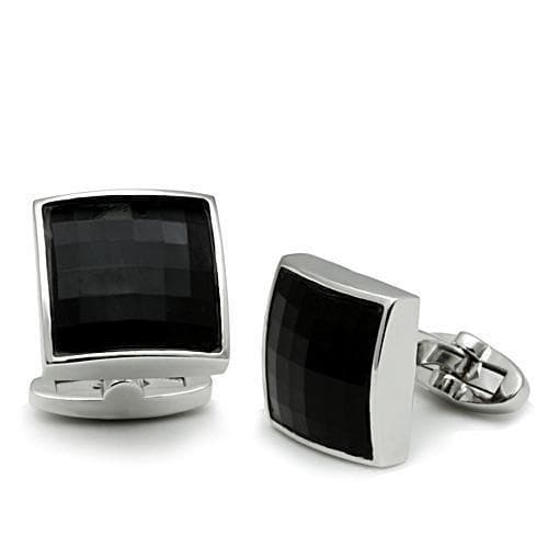 Brass Silver Black Onyx Faceted Square Cufflinks Bracelet