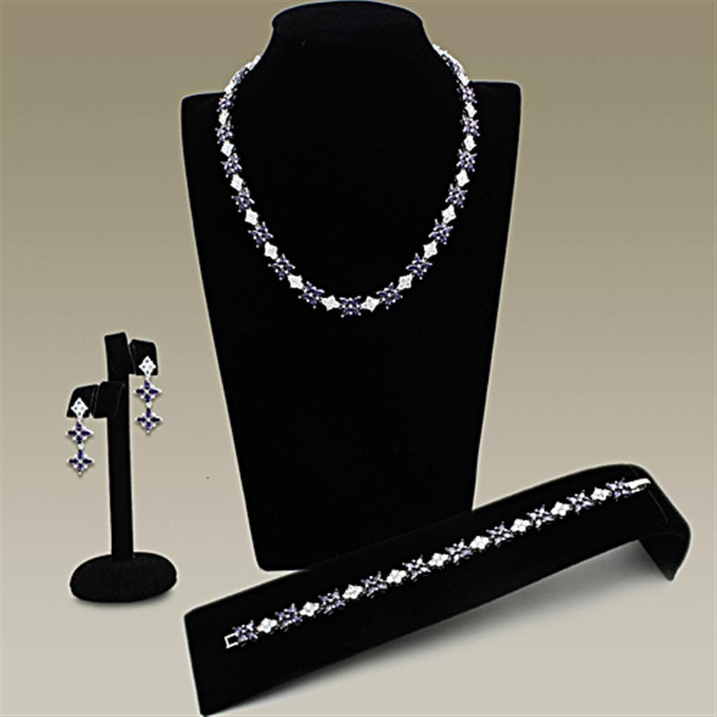 Brass Blue Sapphire CZ Oval Statement Jewelry Set Ring