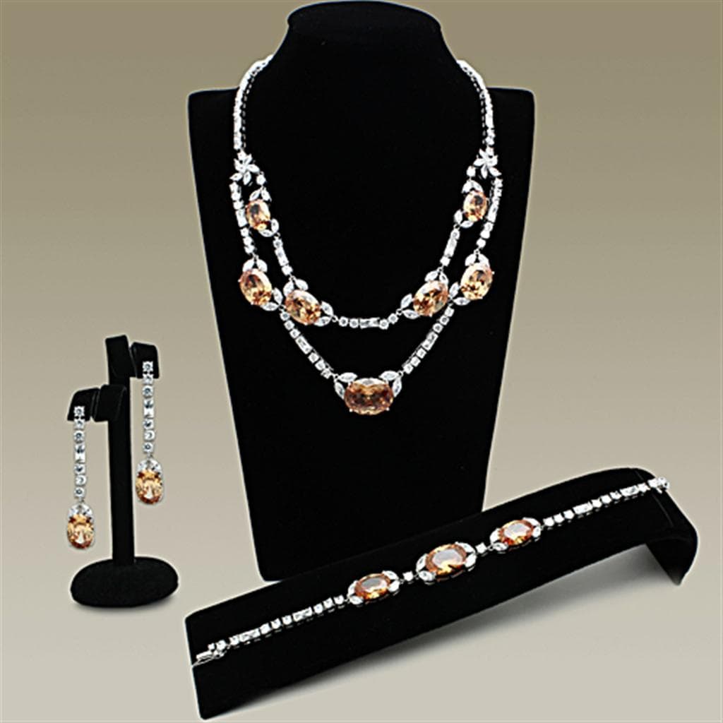 Brass Champagne CZ Oval Marquise Statement Jewelry Set