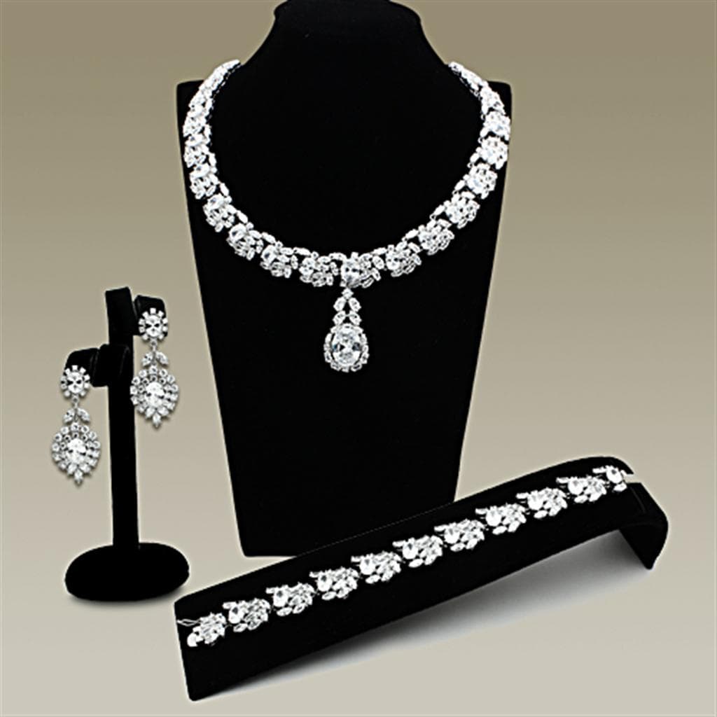 Brass Silver CZ Cluster Cascade Statement Jewelry Set