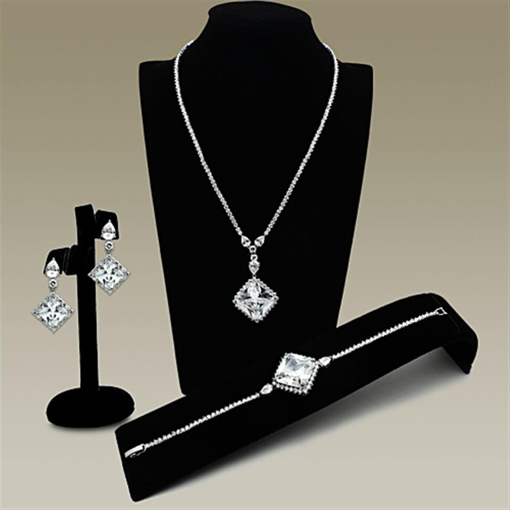 Brass Silver CZ Square Princess Cut Statement Jewelry Set