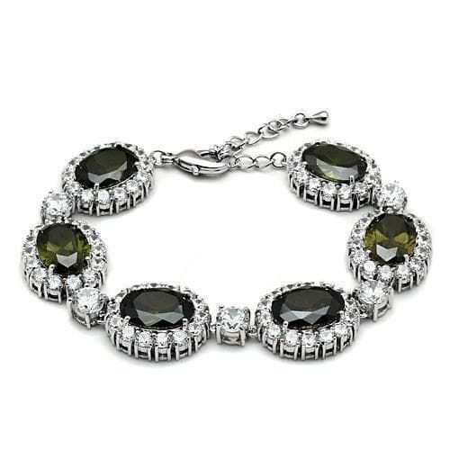 Brass Silver Olive Green CZ Oval Halo Link Bracelet