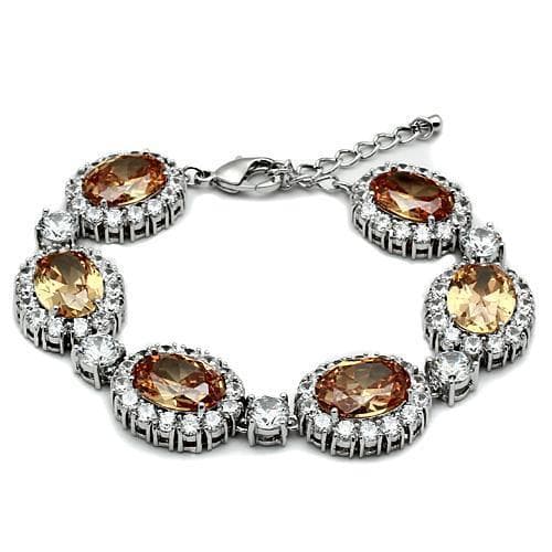Brass Silver Champagne CZ Oval Halo Link Bracelet