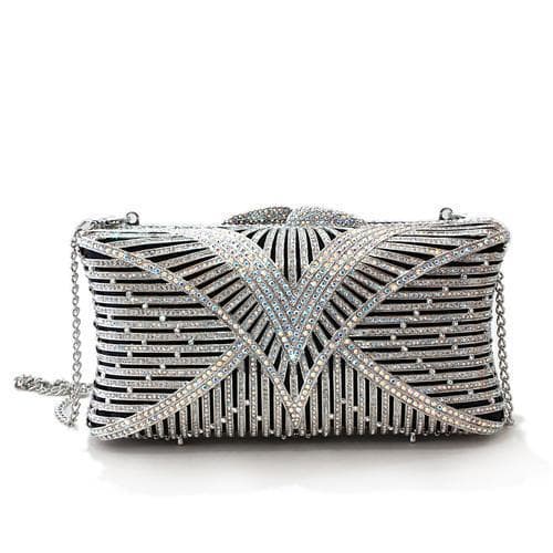 Brass Silver Crystal Pave Geometric Envelope Clutch Ring