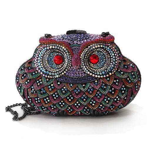 Brass Multicolor Crystal Bead Owl Figure Clutch Ring