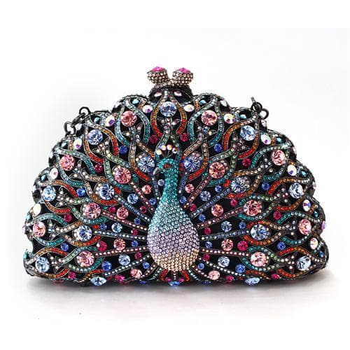 Brass Pink Crystal Pave Peacock Figure Clutch Ring