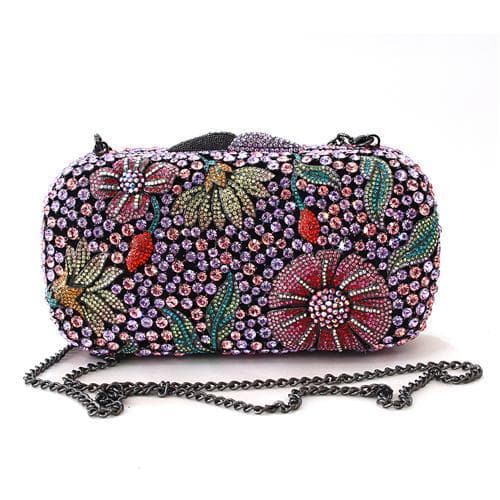 Brass Multicolor Crystal Flower Garden Pill Clutch Ring