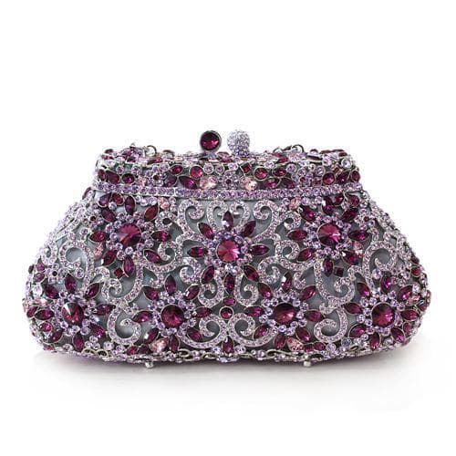 Brass Purple Crystal Pave Scroll Frame Clutch Ring