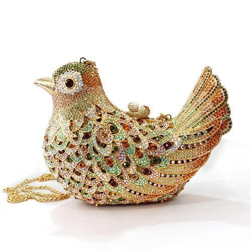 Brass Gold Crystal Pave Bird Figure Clutch Ring