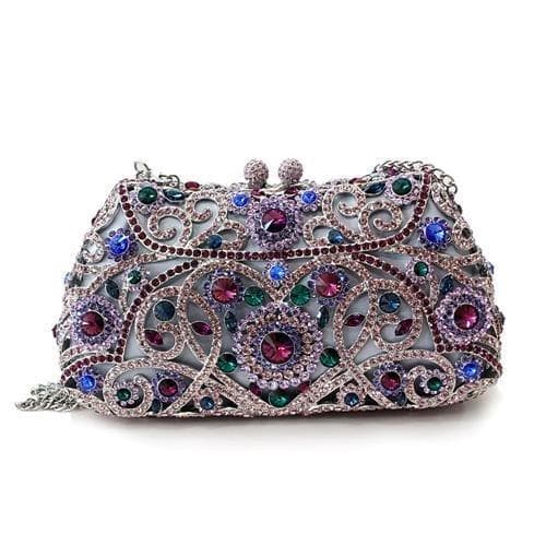 Brass Silver Multicolor Crystal Filigree Scroll Clutch Ring