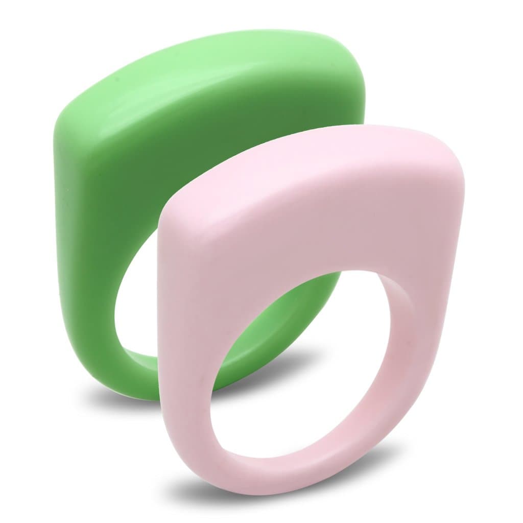 Stainless Steel Green Pink Resin Solid Color Dome Ring Set Ring