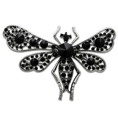 Brass Silver Black Crystal Pave Dragonfly Brooch