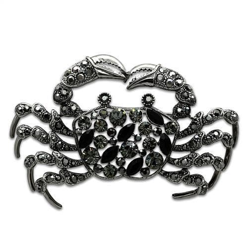 Brass Silver Grey Crystal Pave Crab Figure Brooch