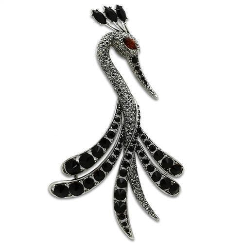Brass Silver Black Crystal Pave Crane Bird Brooch
