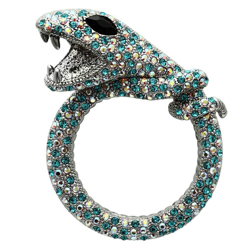 Brass Silver Turquoise Crystal Dragon Snake Circle Brooch
