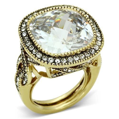 Brass Gold Clear CZ Cushion Halo Pave Cocktail Ring